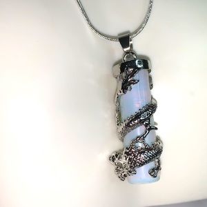 Opalite and Silver dragon pendant in a chain.